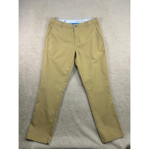Puma Other - Puma Mens Golf Pants Khaki Flat Front Straight Leg Size 34x30